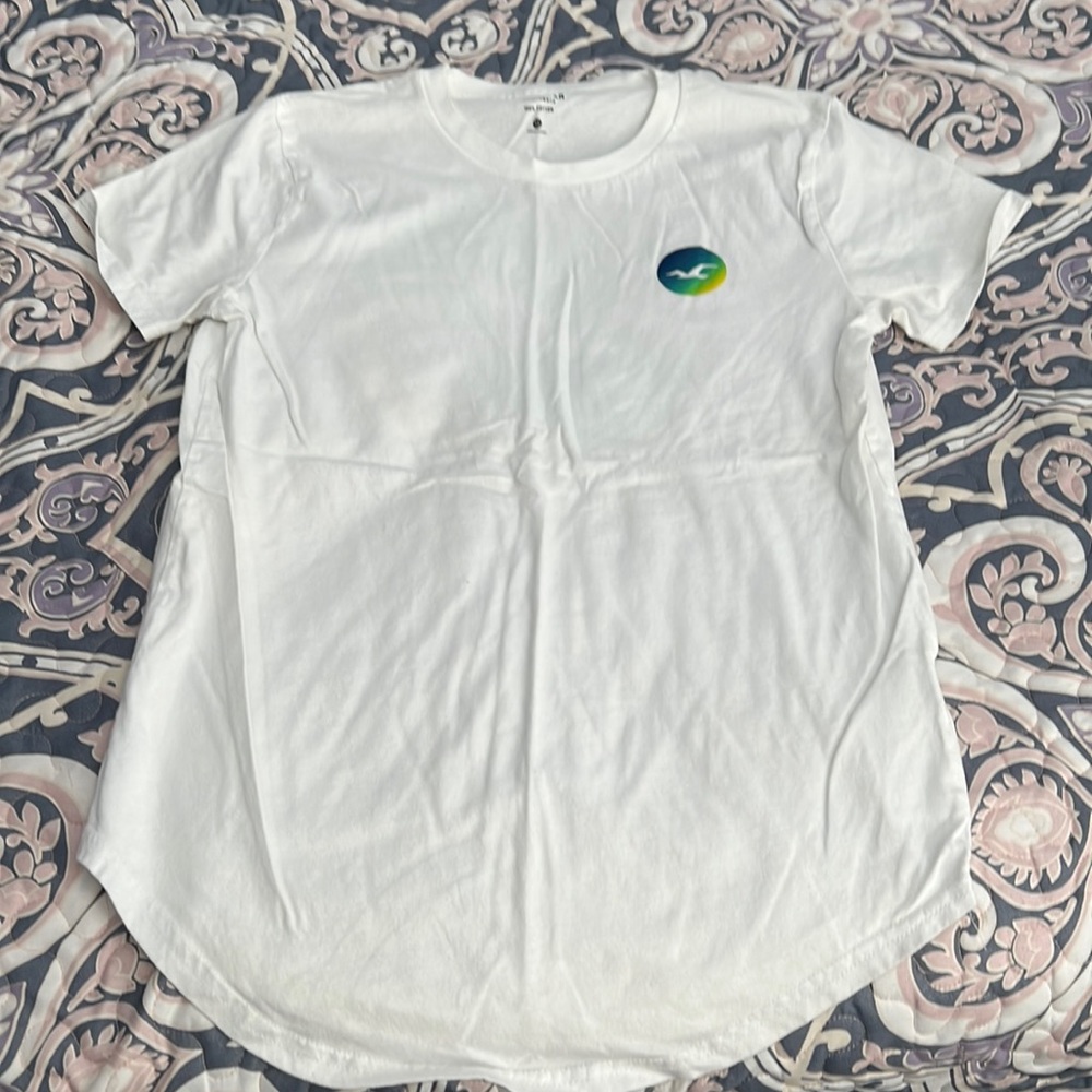 Hollister mens xsmall white T-shirt with front and back logo